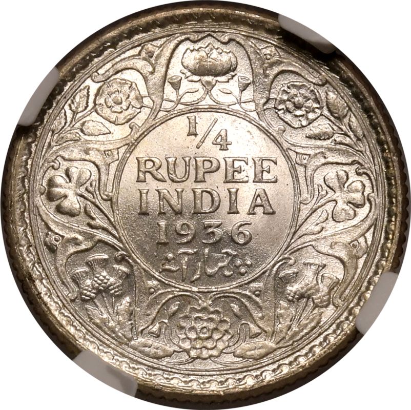 India: British George V 1936 Silver 1/4 Rupee NGC MS 64 - Bild 3 aus 7