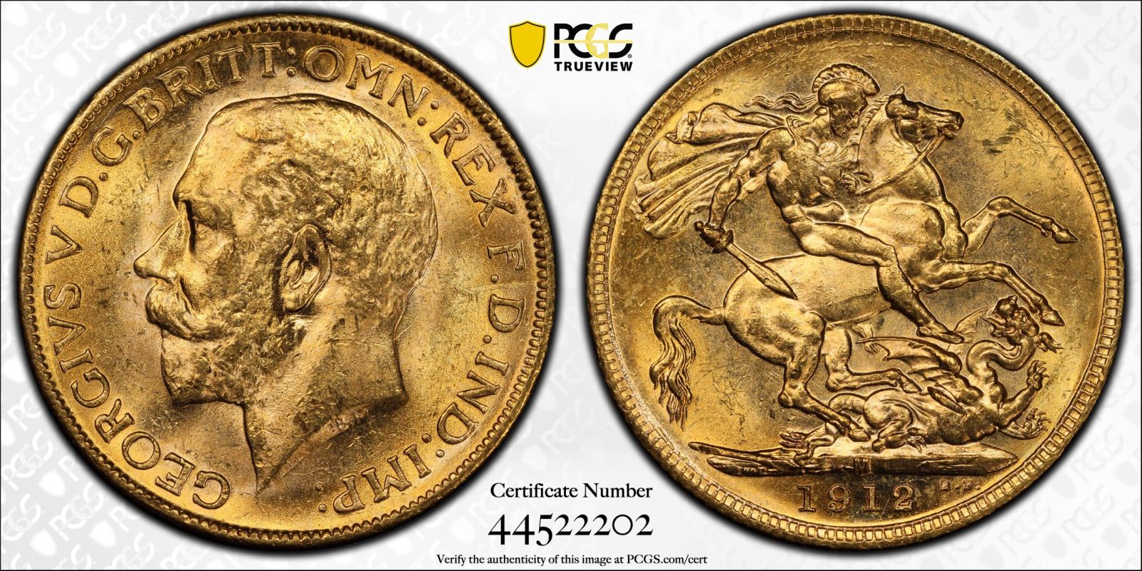 1912 M Gold Sovereign PCGS MS64 - Image 4 of 5