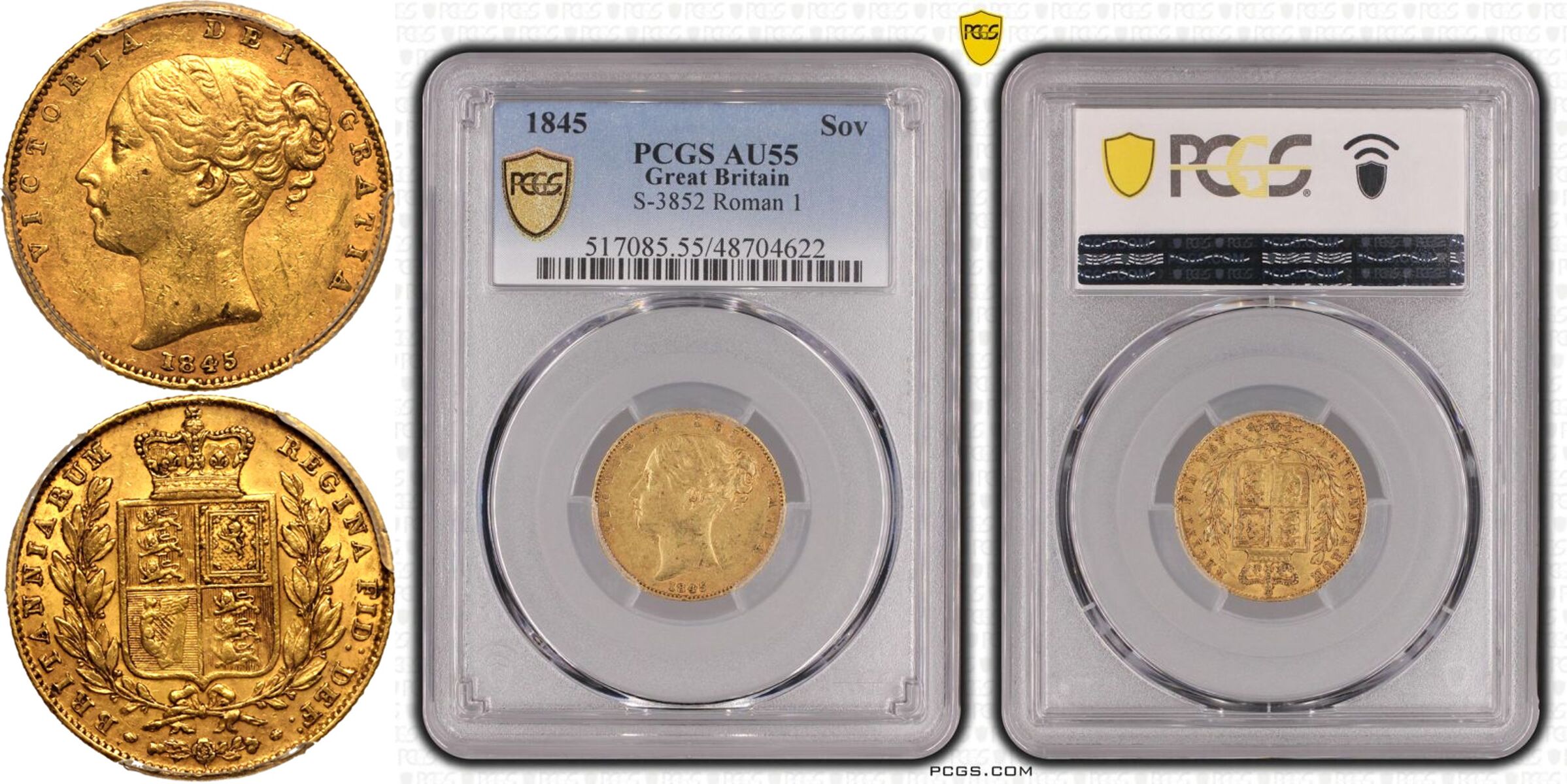 1845 Gold Sovereign Roman I Equal-finest PCGS AU55 - Bild 5 aus 5