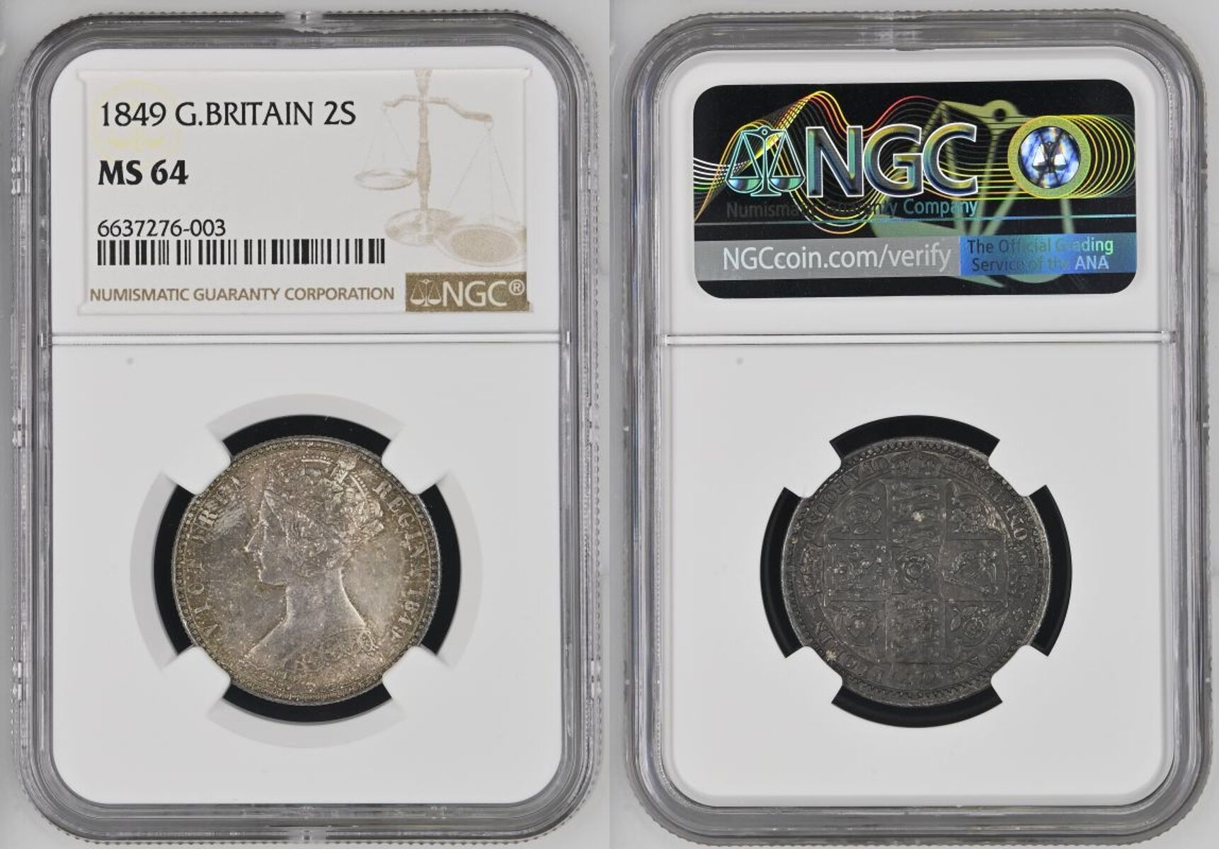 1849 Silver Florin Godless NGC MS 64 - Image 4 of 7