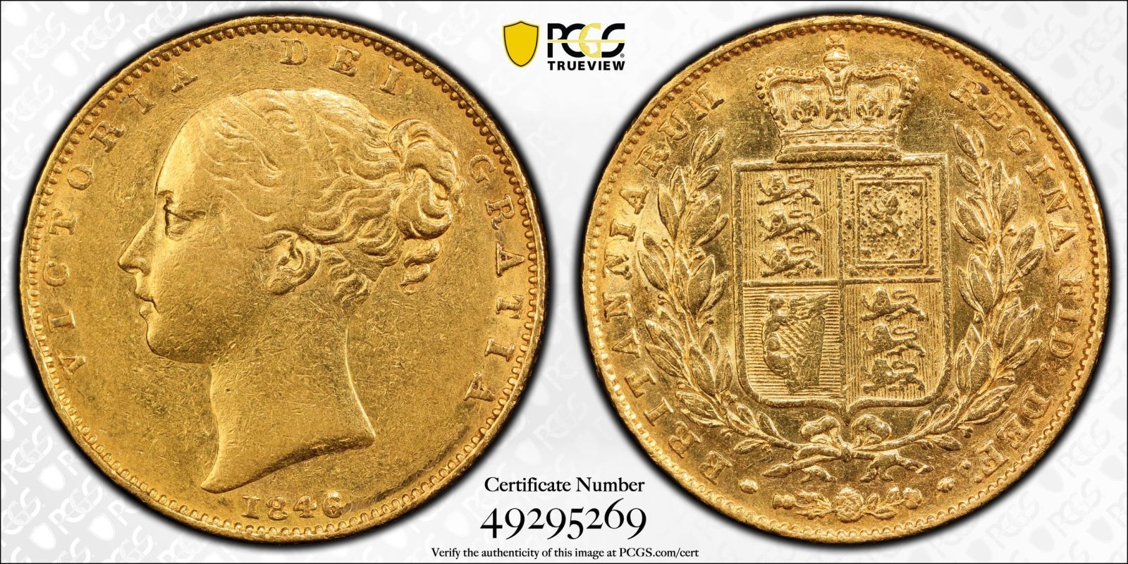 1846 Gold Sovereign Roman I PCGS AU50 - Image 4 of 5