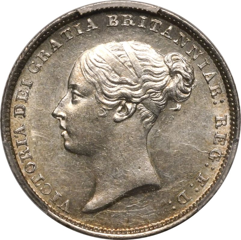 1848 Silver Sixpence Overdate 1848/6 PCGS AU58 - Bild 2 aus 7