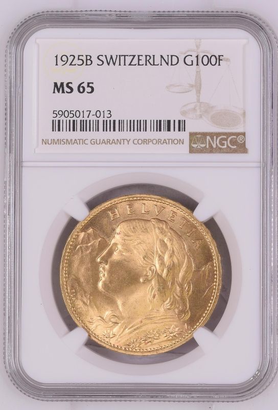 Switzerland Federal State 1925 Gold 100 Francs Vreneli NGC MS 65 - Image 5 of 7