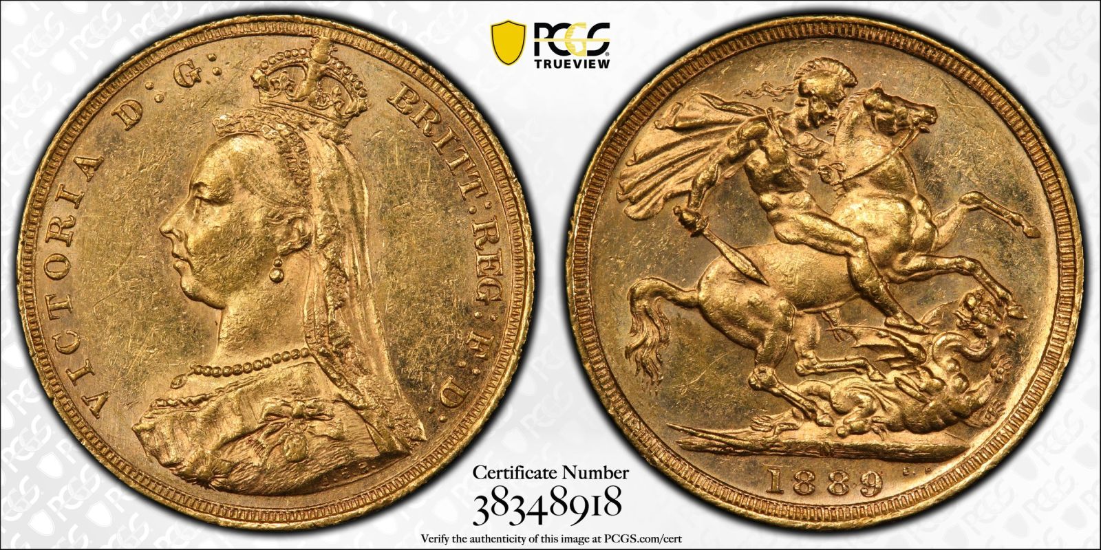 1889 M Gold Sovereign First Legend Bentley Collection PCGS MS61 - Bild 4 aus 5