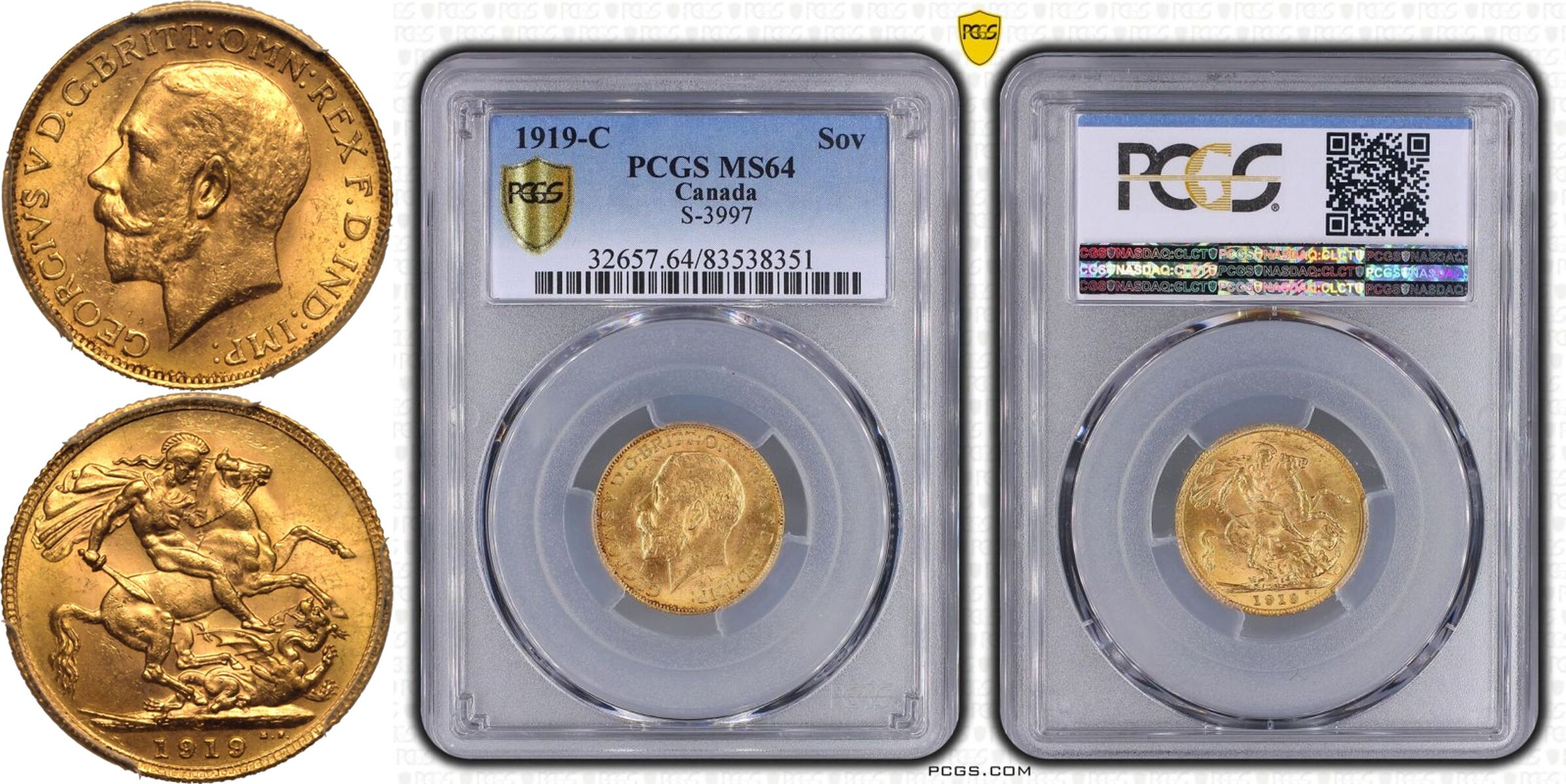 1919 C Gold Sovereign PCGS MS64 - Bild 5 aus 5