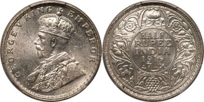 India: British George V 1919 • Silver 1/2 Rupee PCGS MS63