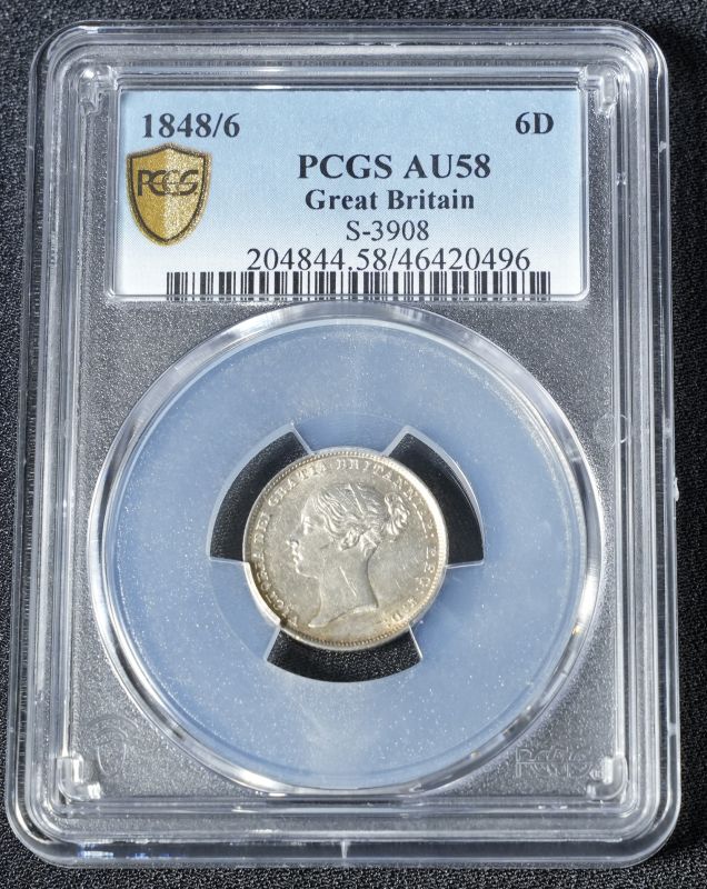 1848 Silver Sixpence Overdate 1848/6 PCGS AU58 - Bild 5 aus 7