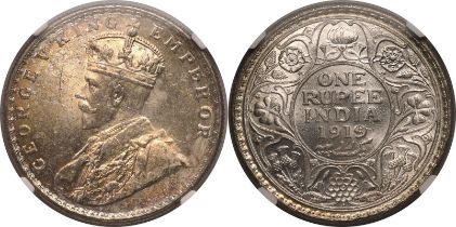 India: British George V 1919 • Silver 1 Rupee NGC MS 63