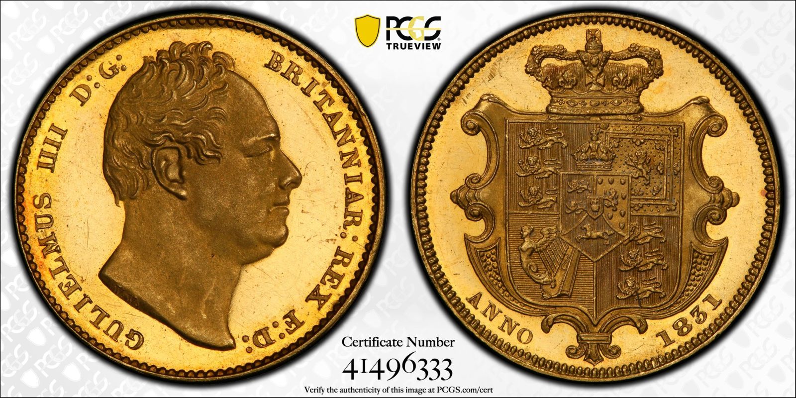 1831 Gold Sovereign Proof - Plain edge, Second bust PCGS PR63 DCAM - Bild 4 aus 5