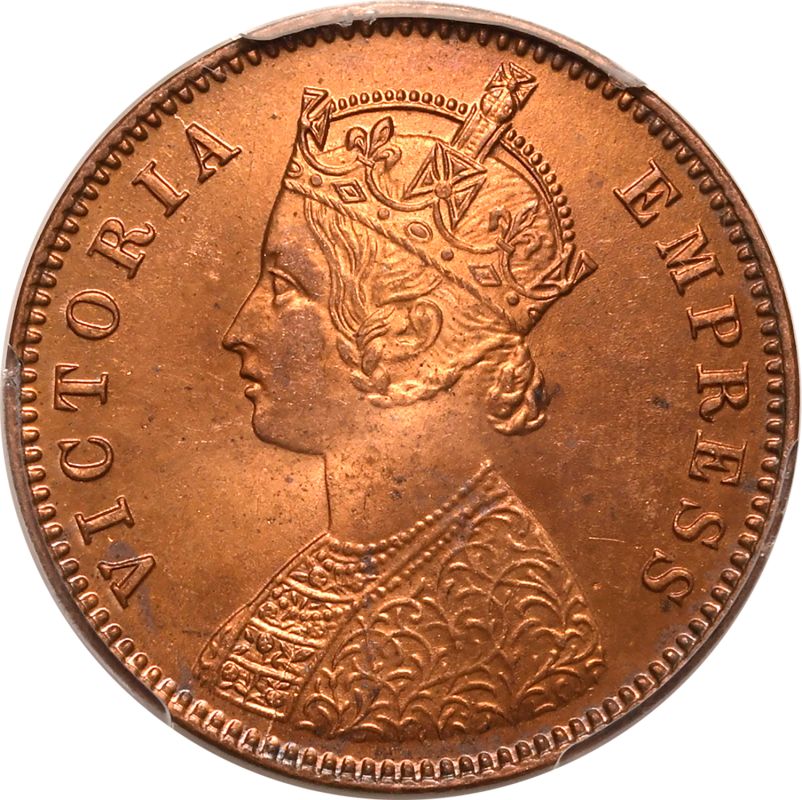 India: British India Victoria 1893 Copper 1/4 Anna Equal-finest PCGS MS65 RB - Bild 2 aus 5