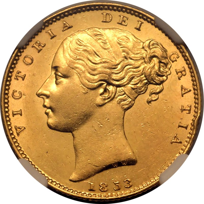 1853 Gold Sovereign WW incuse NGC AU 58 - Image 2 of 7