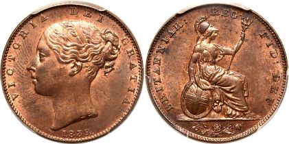 1839 Copper Farthing Equal-finest PCGS MS64 RB