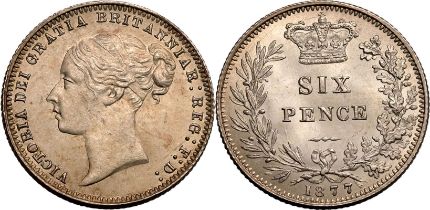 1877 Silver Sixpence Good extremely fine