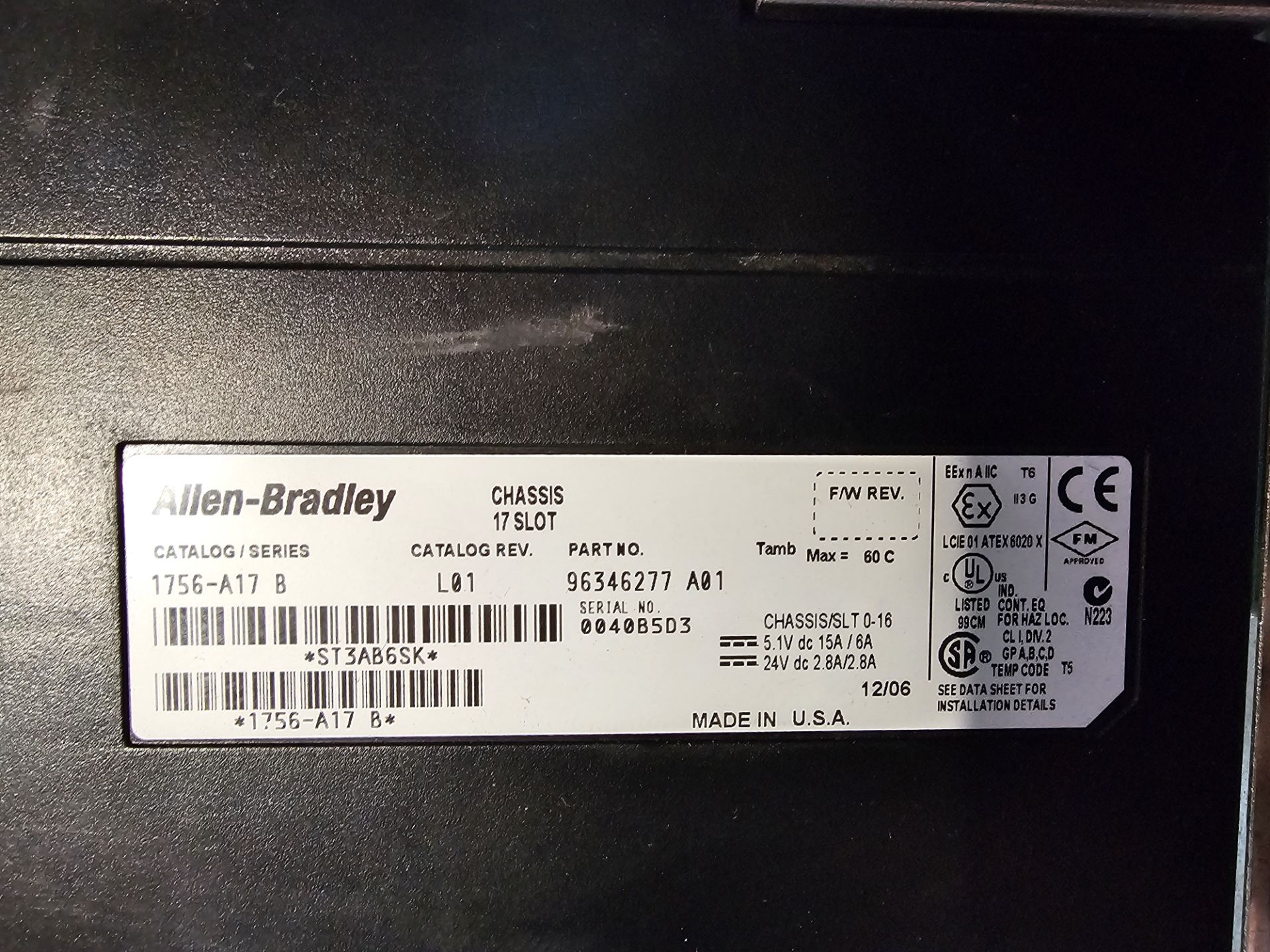 ALLEN BRADLEY 17 SLOT CONTROL LOGIX PLC RACK CHASSIS WITH POWER SUPPLY - Image 7 of 7