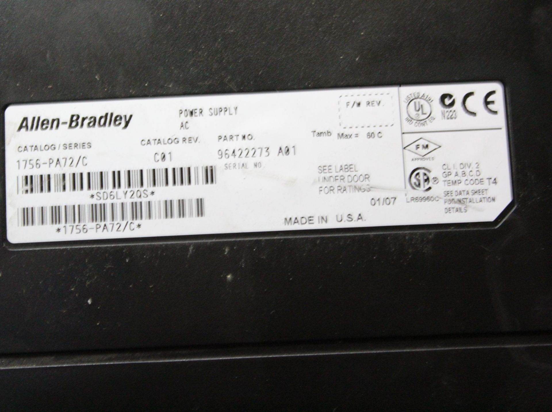 ALLEN BRADLEY 17 SLOT CONTROL LOGIX PLC RACK CHASSIS WITH POWER SUPPLY - Image 6 of 7