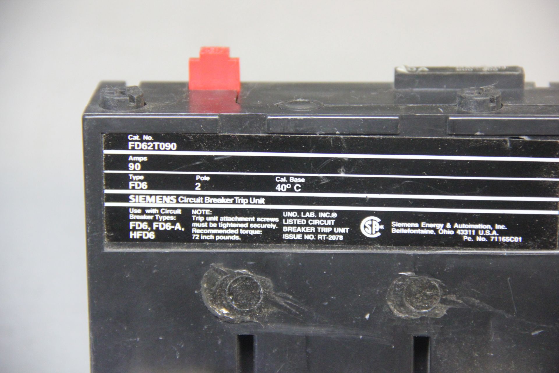 SIEMENS 90A CIRCUIT BREAKER TRIP UNIT - Image 3 of 4