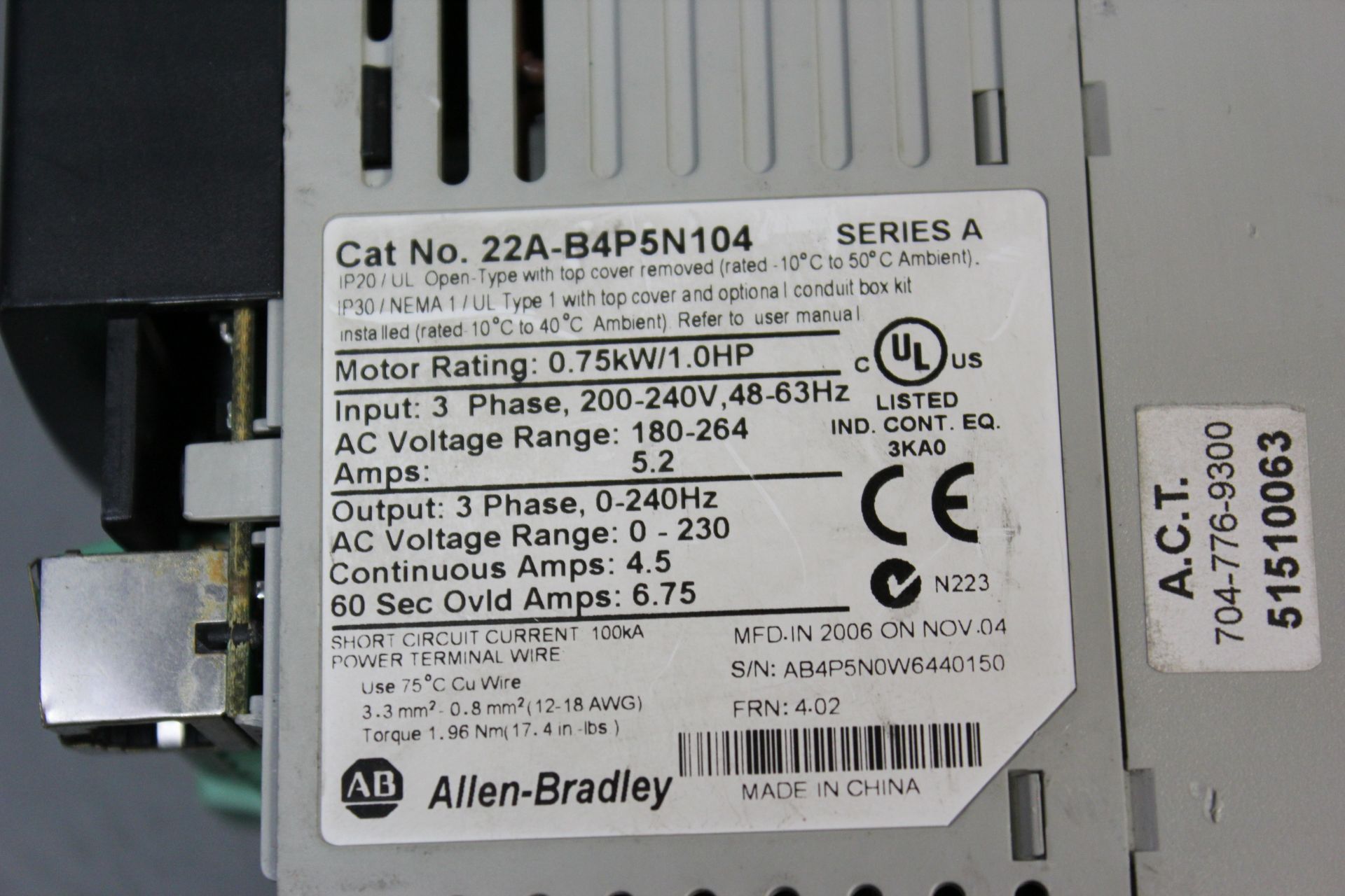 ALLEN BRADLEY POWERFLEX 4 1HP AC DRIVE - Image 4 of 4