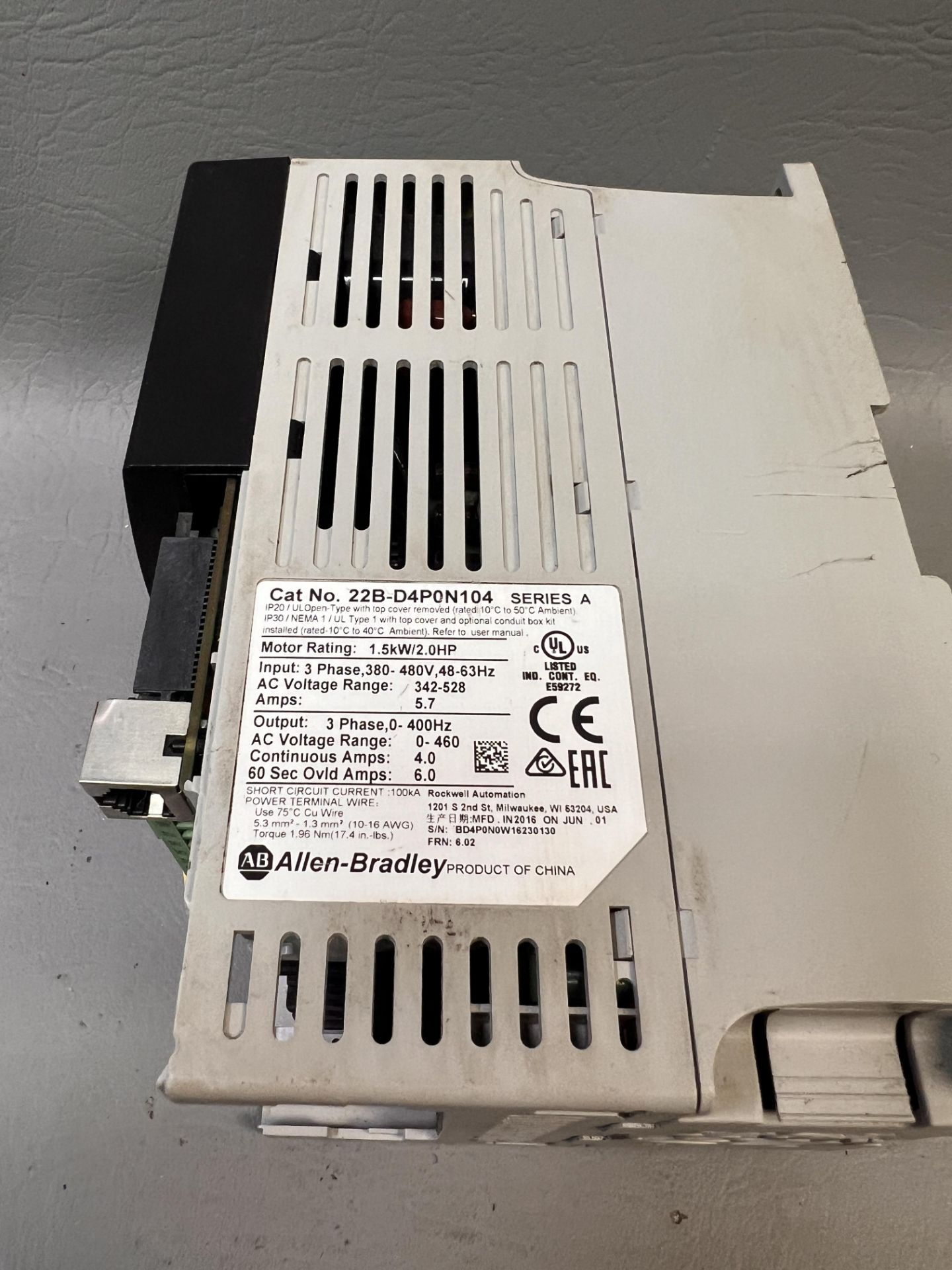 ALLEN BRADLEY POWERFLEX 40 AC DRIVE 2HP - Image 2 of 2