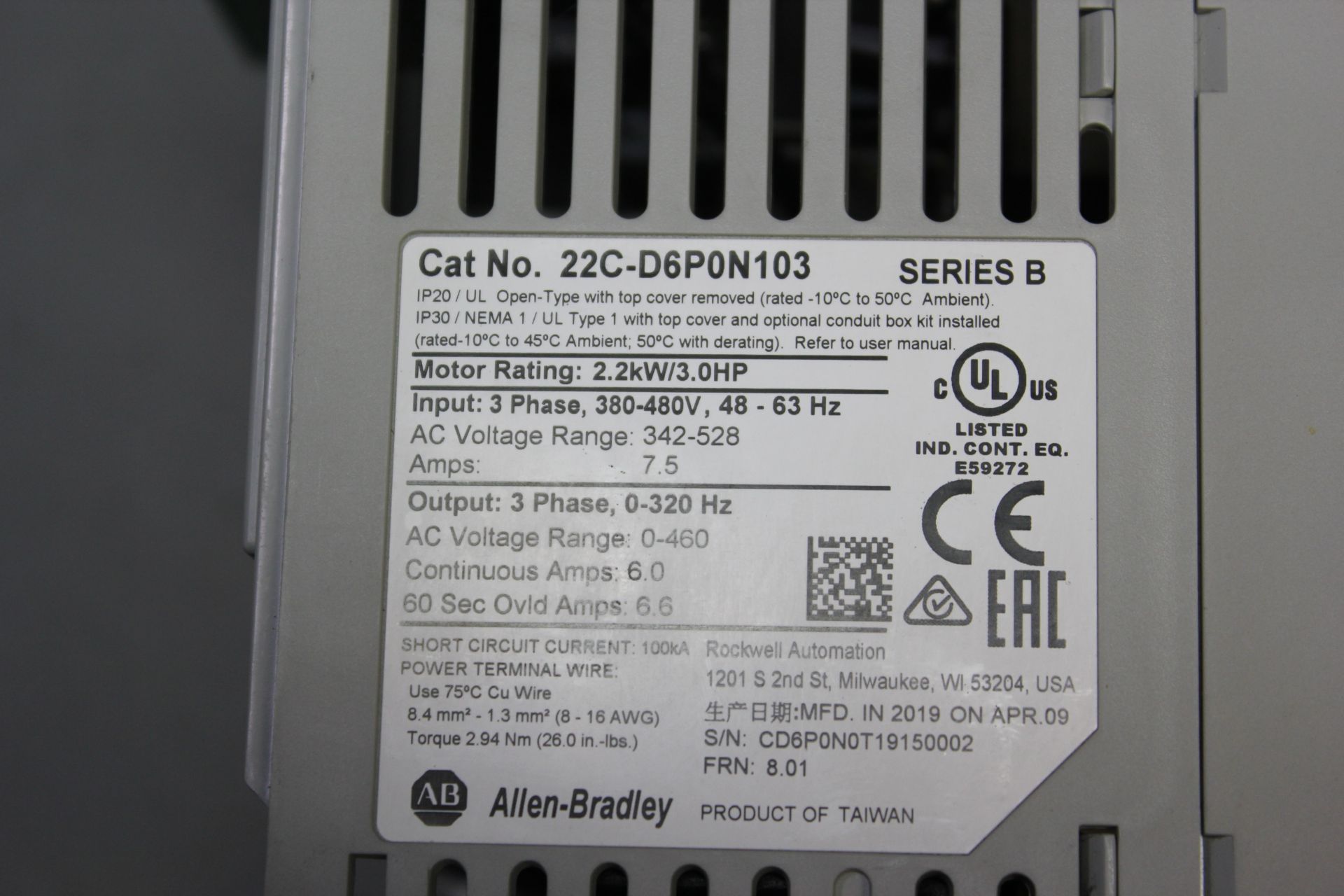 ALLEN BRADLEY POWERFLEX 400 3HP AC DRIVE - Image 5 of 5