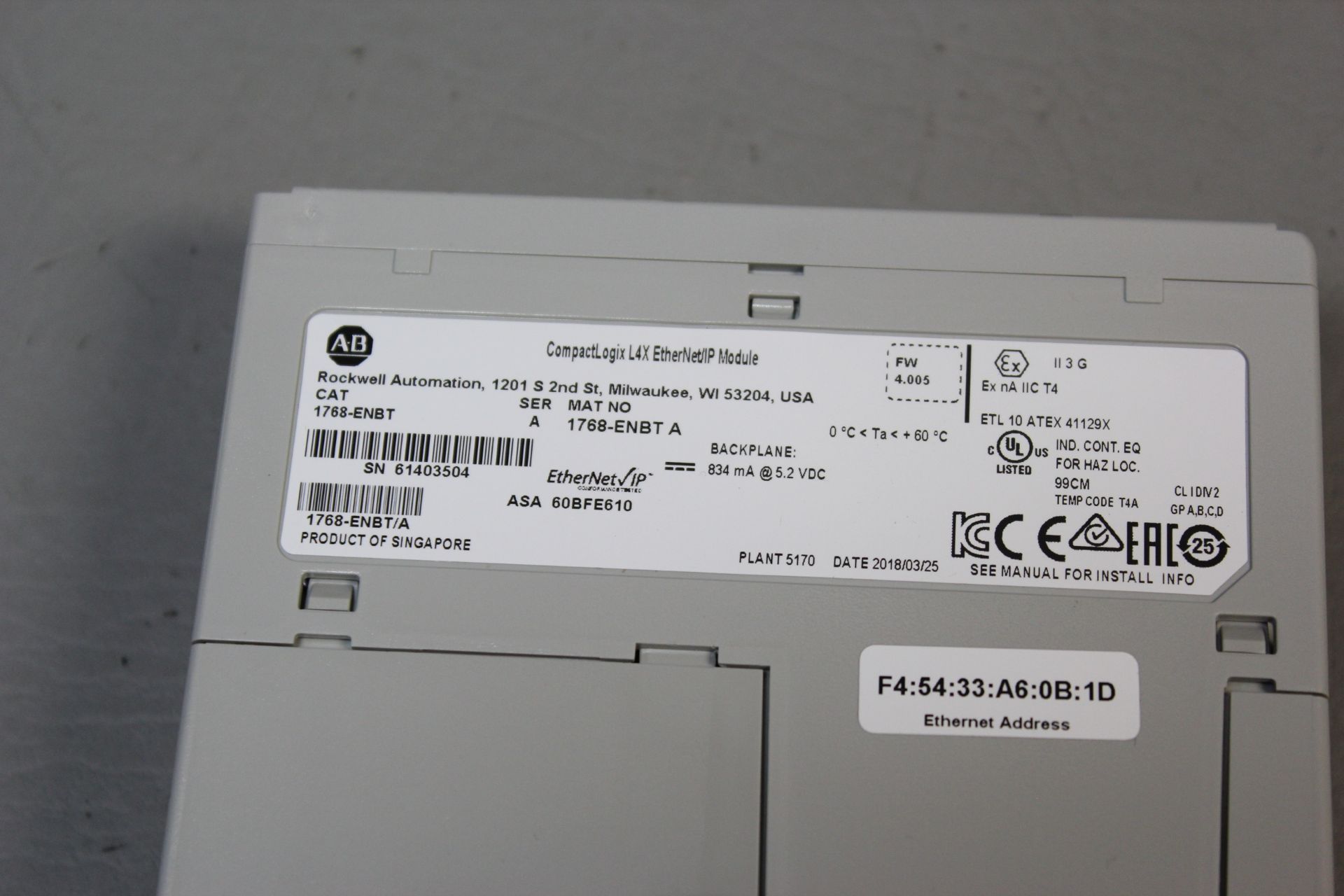 ALLEN BRADLEY COMPACTLOGIX PLC ETHERNET/IP PLC MODULE - Image 4 of 4