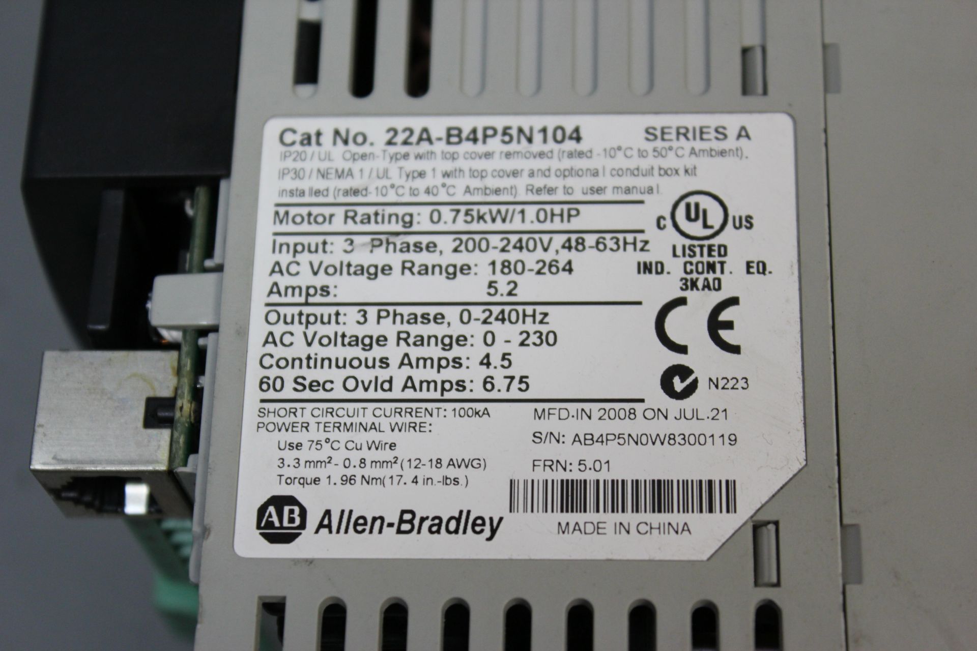 ALLEN BRADLEY POWERFLEX 4 1HP AC DRIVE - Image 2 of 3