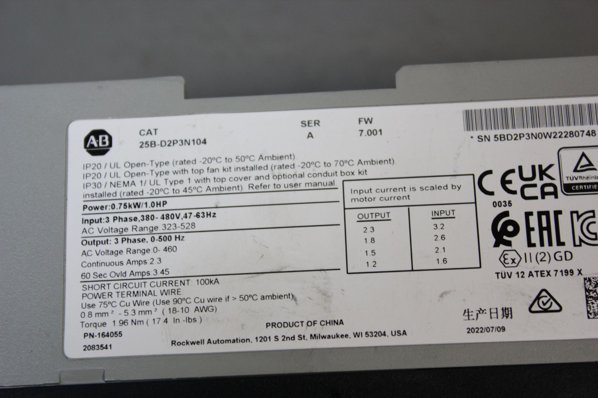 ALLEN BRADLEY POWERFLEX 525 1HP AC DRIVE - Image 2 of 2