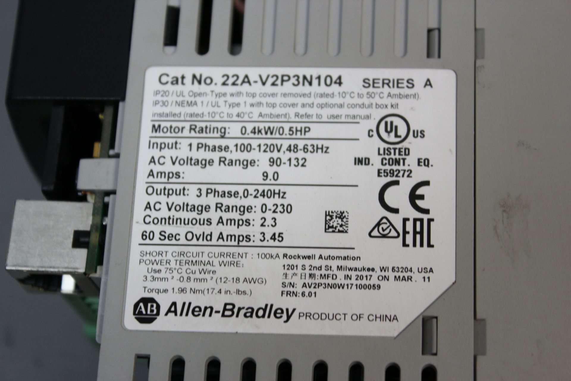 ALLEN BRADLEY POWERFLEX 4 .5HP AC DRIVE - Image 2 of 2