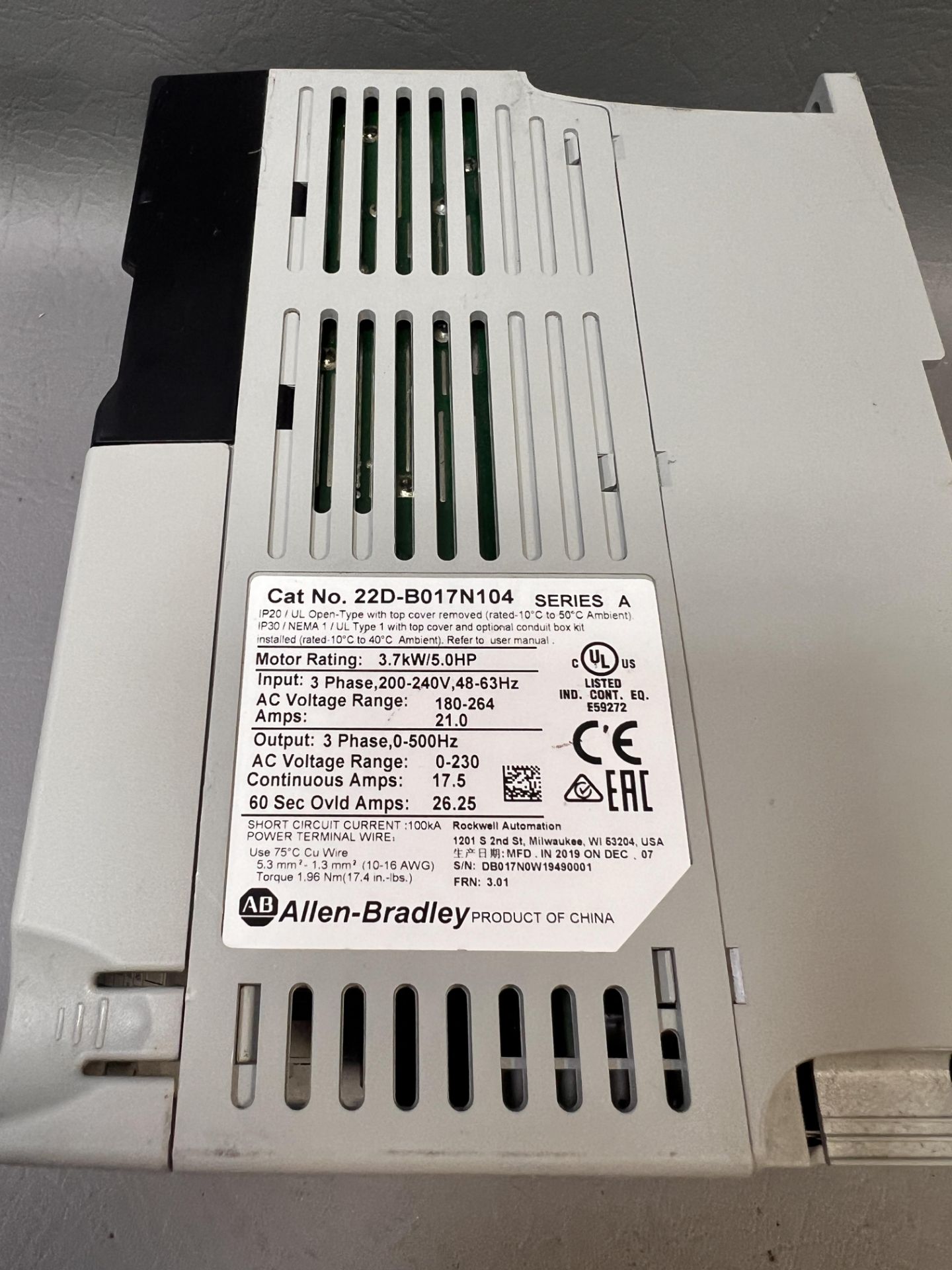 ALLEN BRADLEY POWERFLEX 4 AC DRIVE 5HP - Image 3 of 3