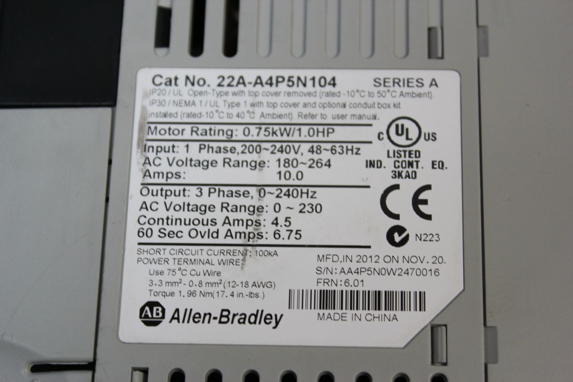 ALLEN BRADLEY POWERFLEX 4 1HP AC DRIVE - Image 3 of 3