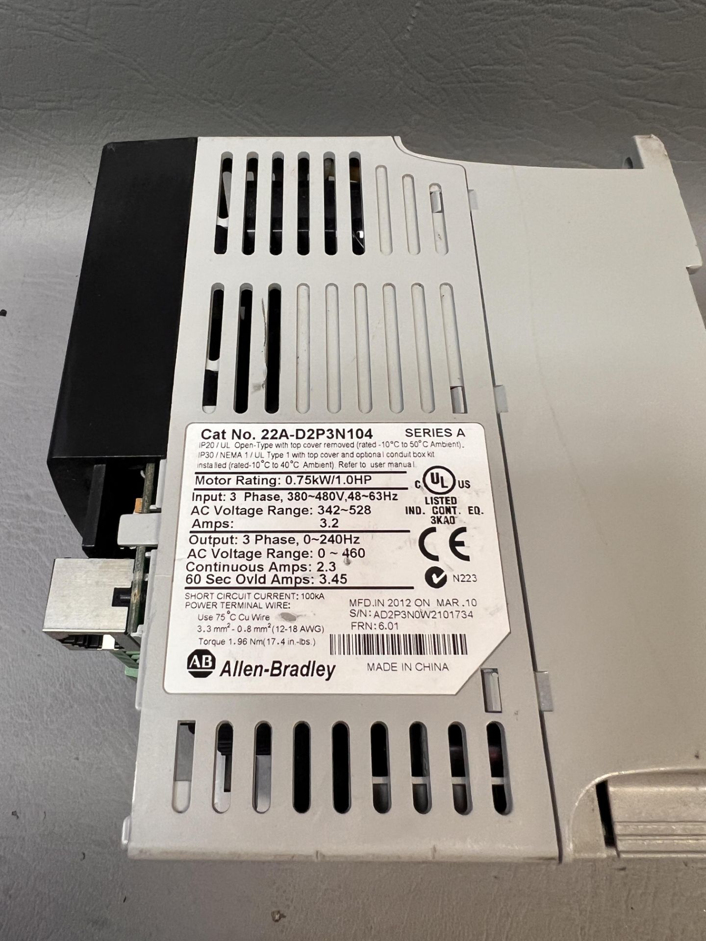 ALLEN BRADLEY POWERFLEX 4 AC DRIVE 1HP - Image 2 of 2