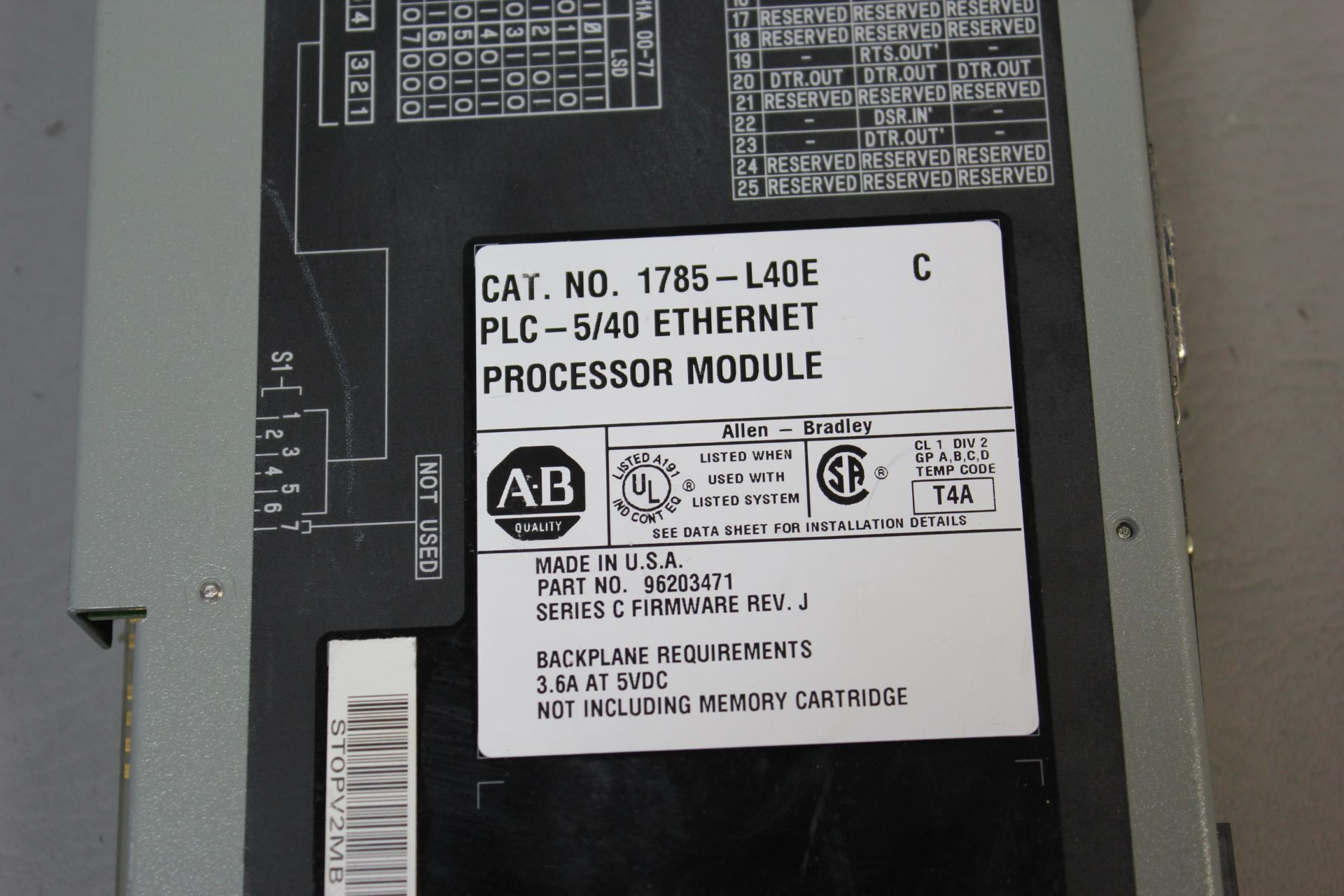 ALLEN BRADLEY PLC-5/40E PLC CPU PROCESSOR - Image 3 of 3