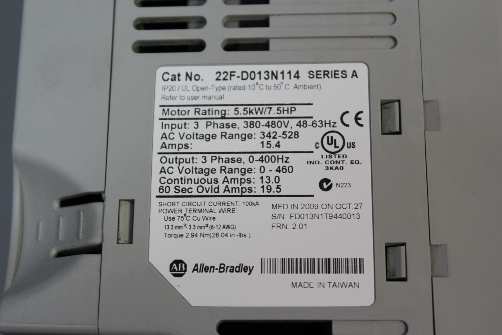 ALLEN BRADLEY POWERFLEX 4M 7.5HP AC DRIVE - Image 3 of 3