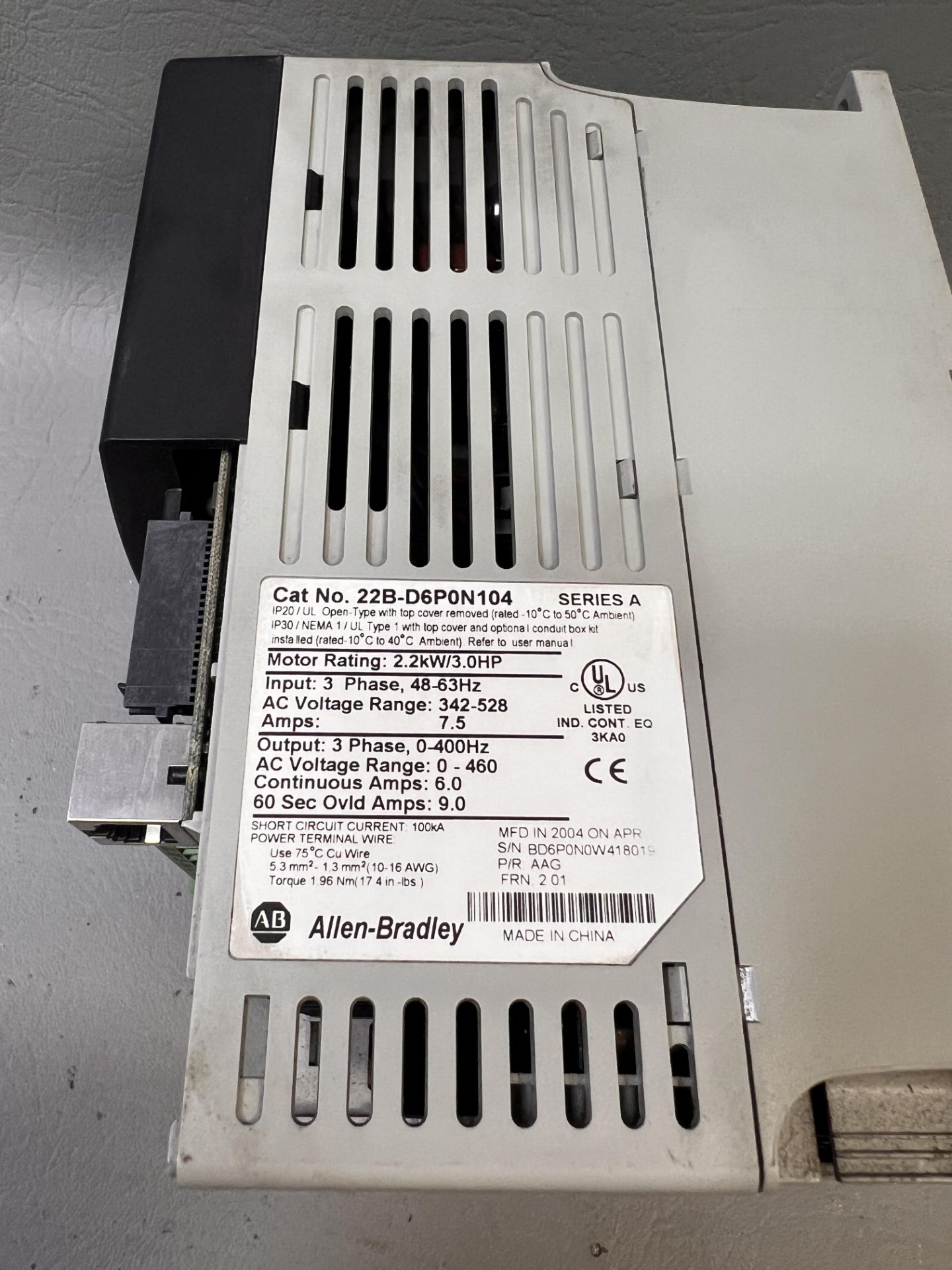 ALLEN BRADLEY POWERFLEX 40 AC DRIVE 3HP - Image 2 of 2