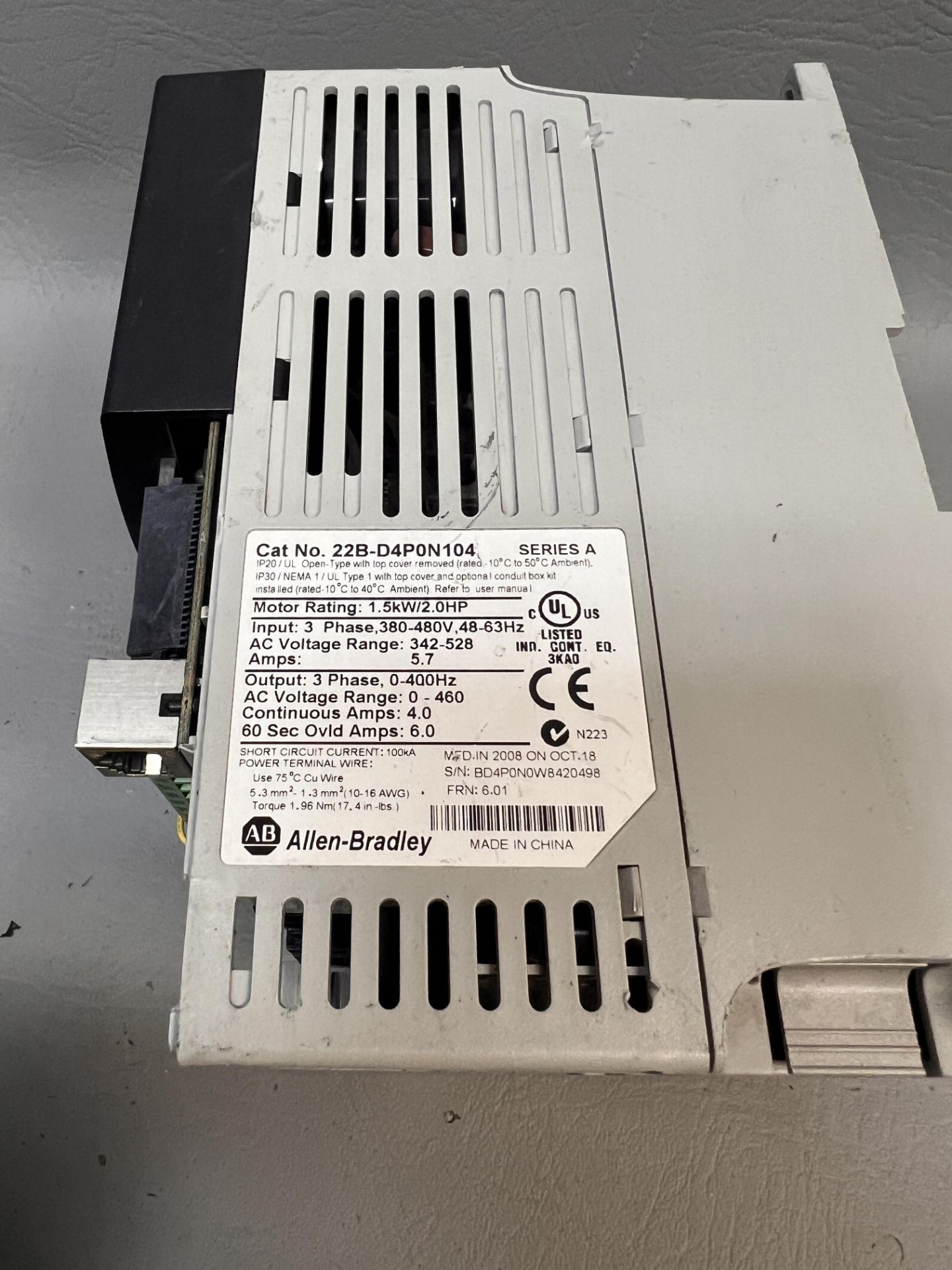 `ALLEN BRADLEY POWERFLEX 40 AC DRIVE 2HP - Image 2 of 2