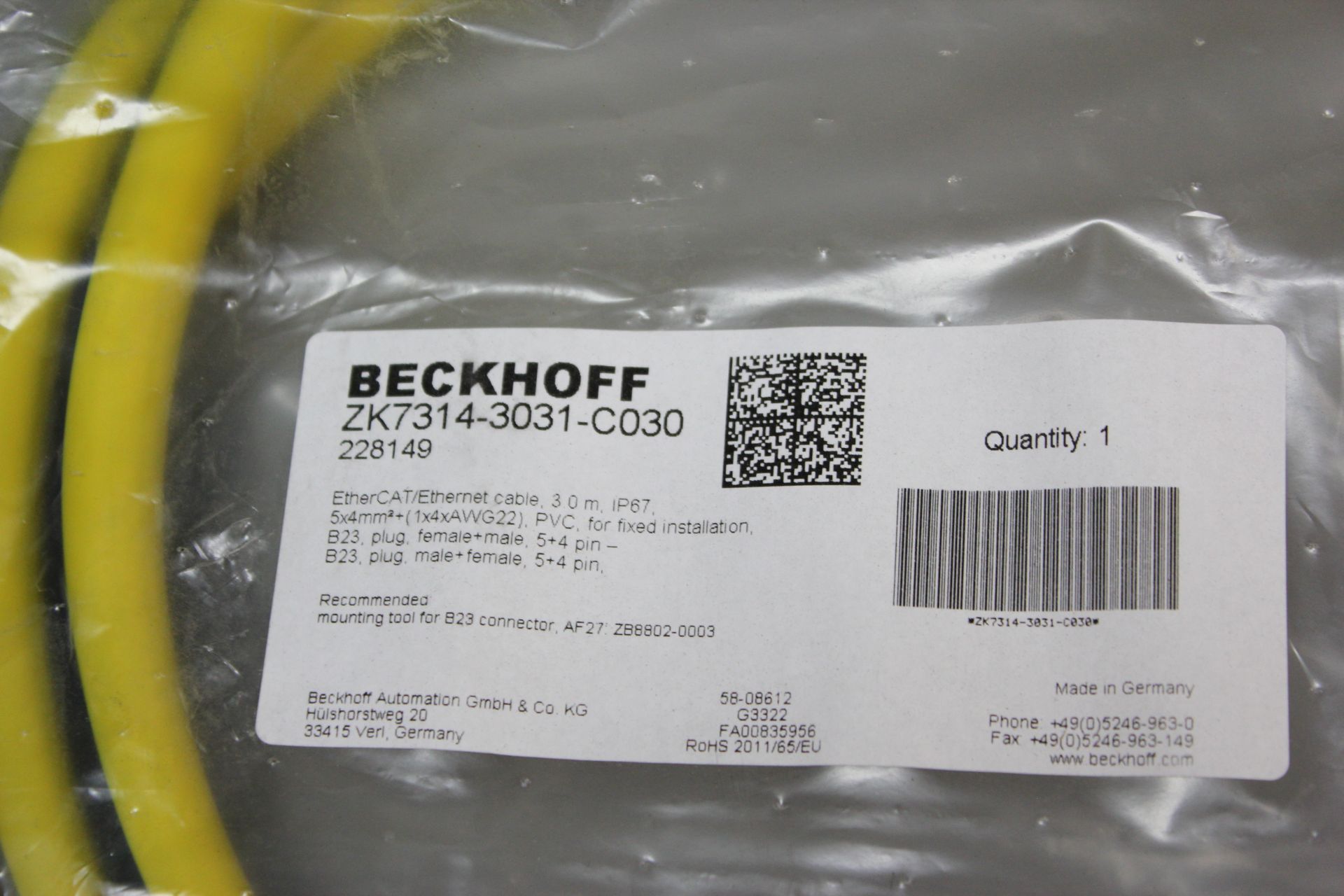 NEW BECKHOFF ETHERCAT/ETHERNET CABLE ASSEMBLY - Image 2 of 2