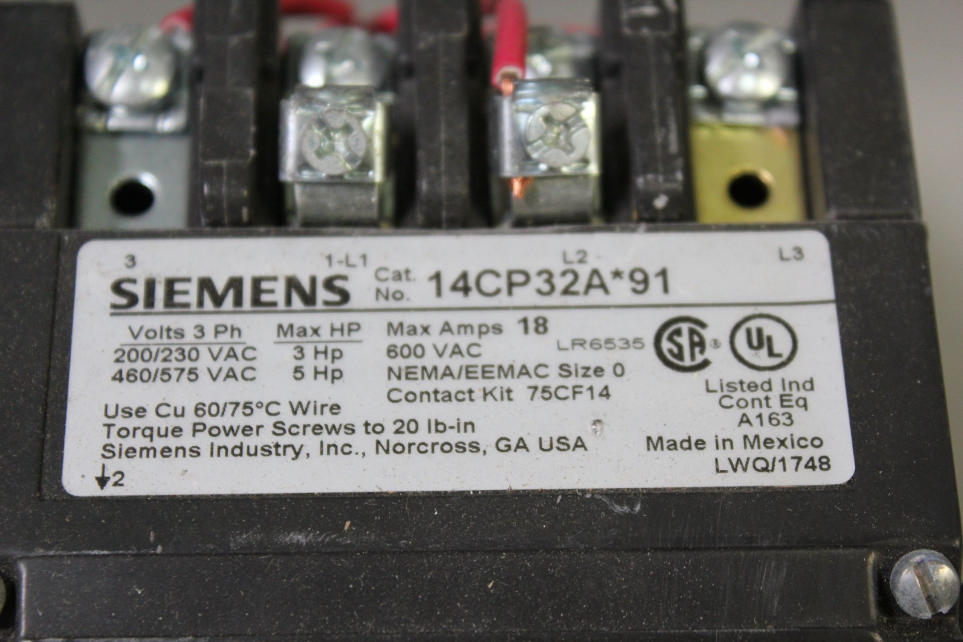 SIEMENS STARTER WITH OVERLOAD RELAY - Image 2 of 3