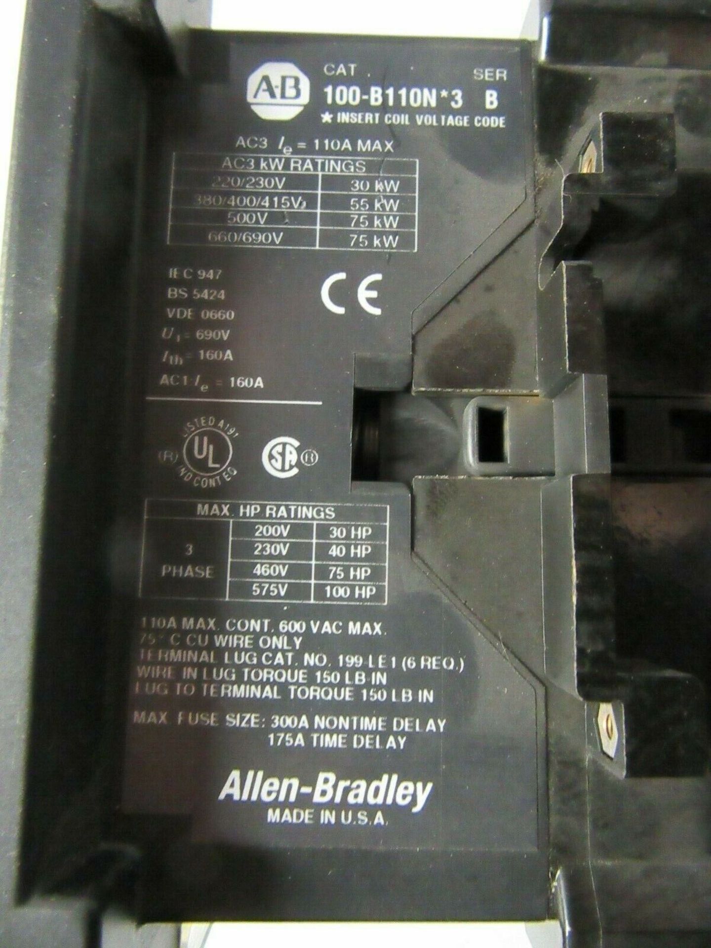 ALLEN BRADLEY B110 CONTACTOR - Image 6 of 7