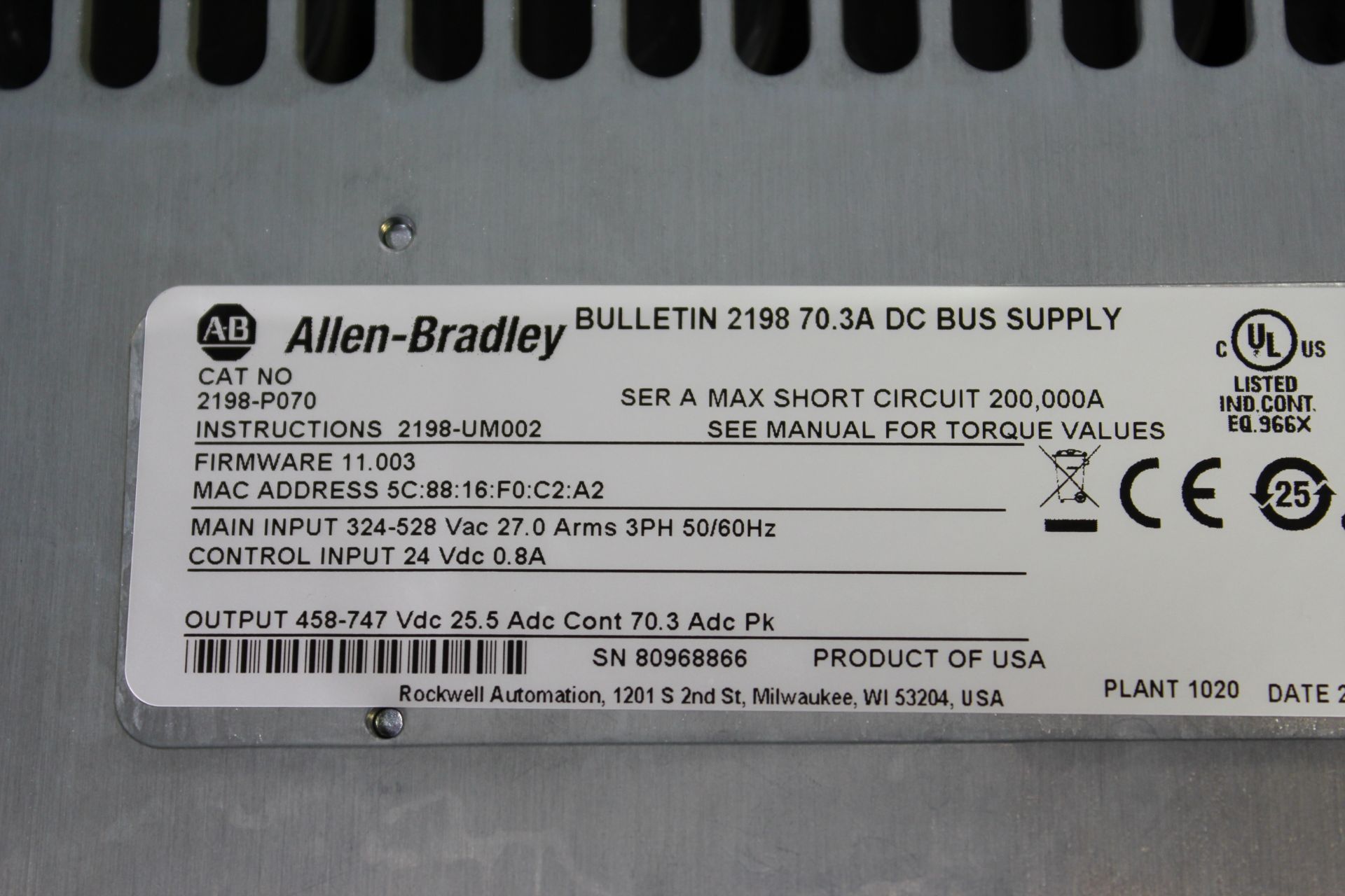 ALLEN BRADLEY KINETIX 5700 DC BUS POWER SUPPLY - Image 5 of 5
