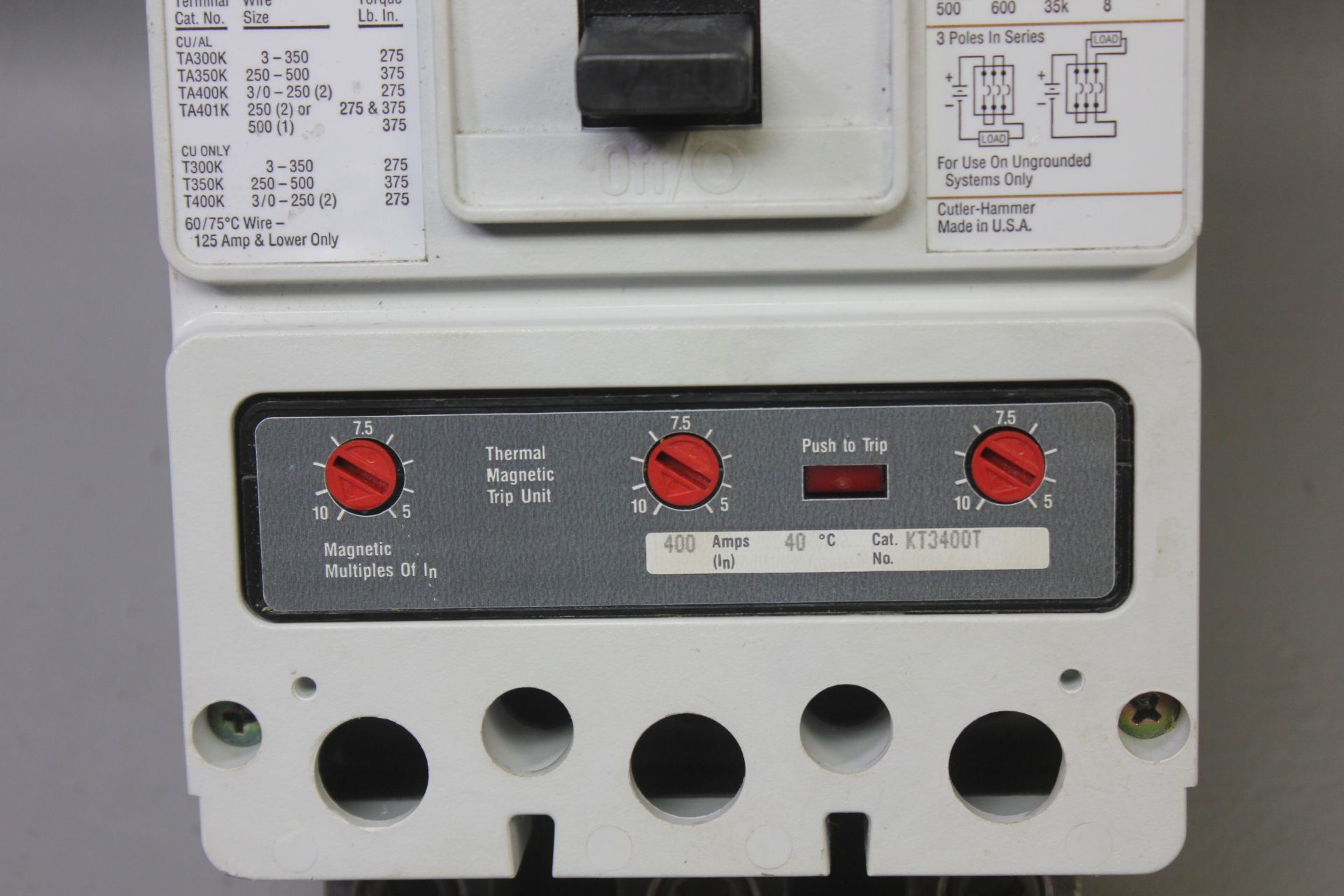 CUTLER HAMMER 400A INDUSTRIAL CIRCUIT BREAKER WITH TRIP UNIT - Image 6 of 7