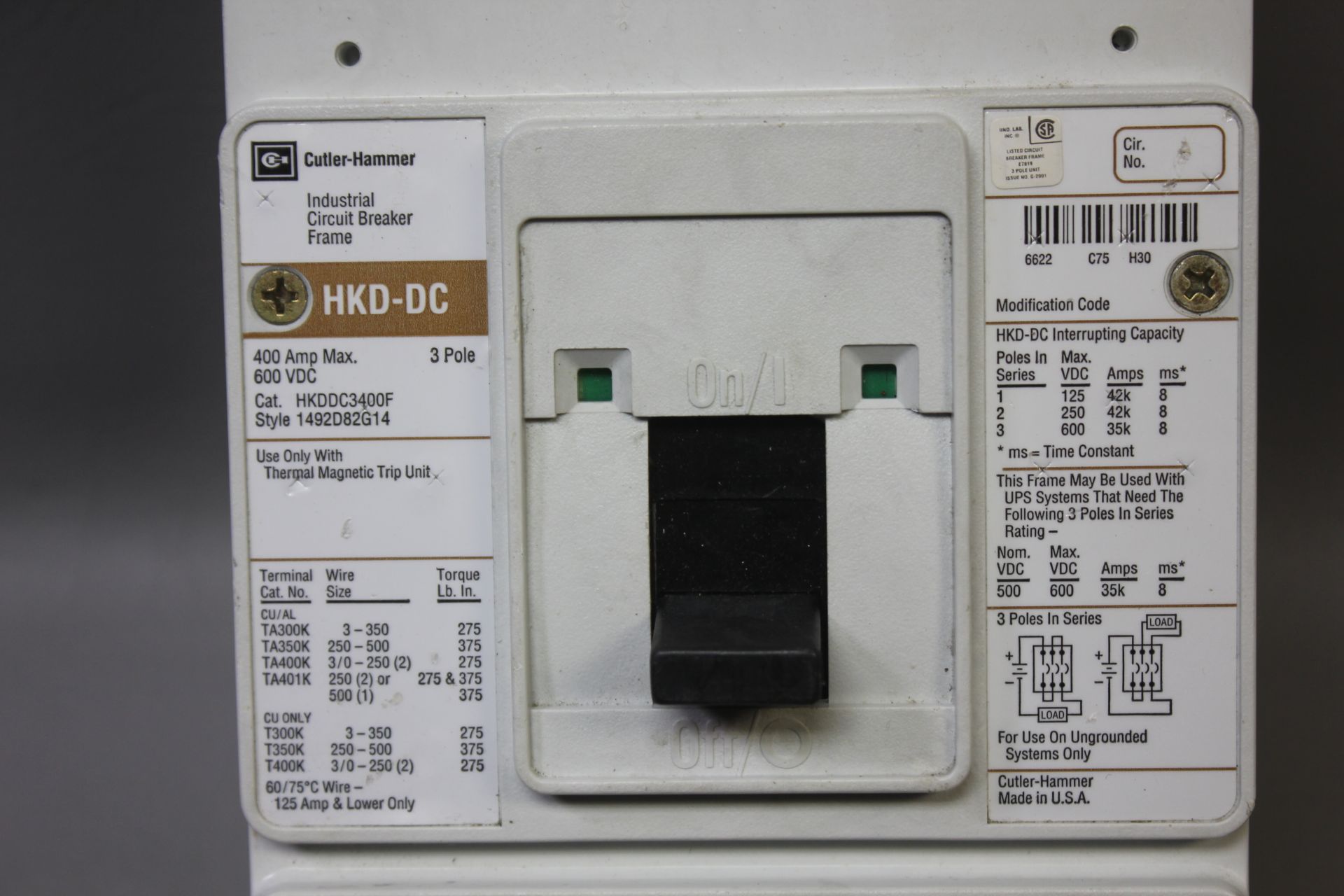 CUTLER HAMMER 400A INDUSTRIAL CIRCUIT BREAKER WITH TRIP UNIT - Image 7 of 7