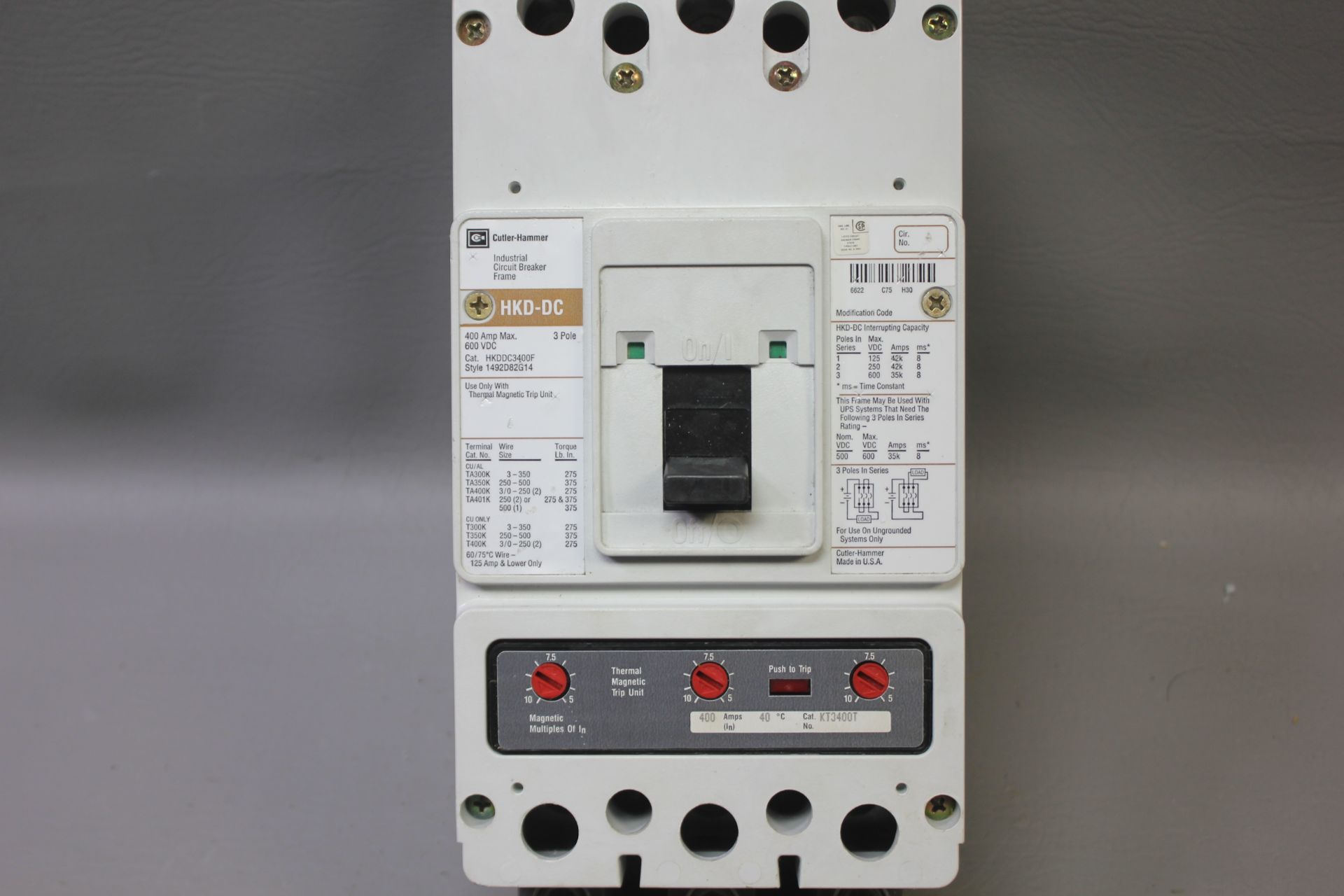 CUTLER HAMMER 400A INDUSTRIAL CIRCUIT BREAKER WITH TRIP UNIT - Image 5 of 7