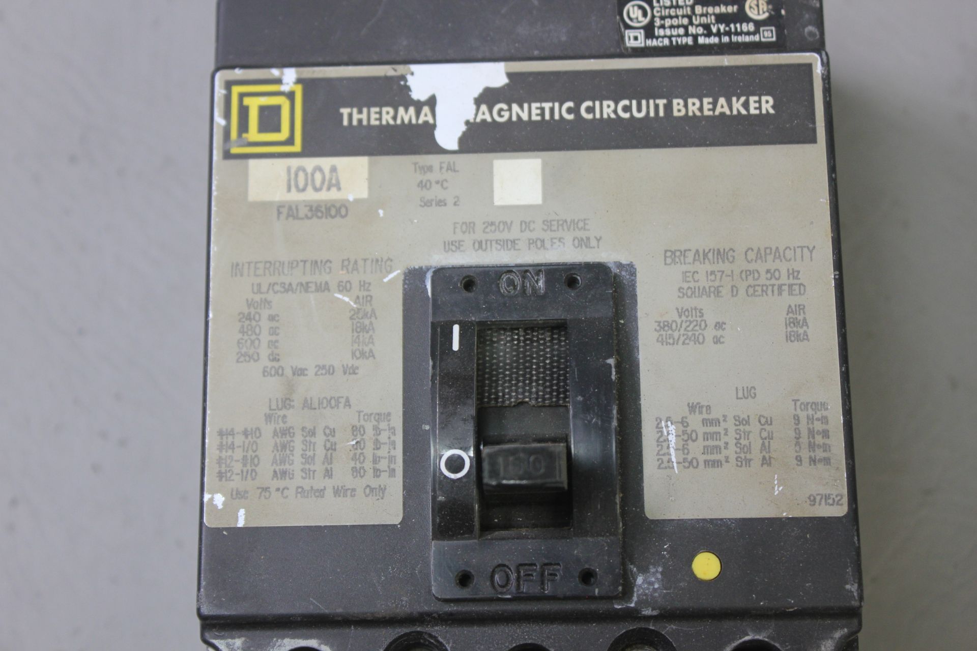SQUARE D 100A THERMAL MGNETIC CIRCUIT BREAKER - Image 5 of 5