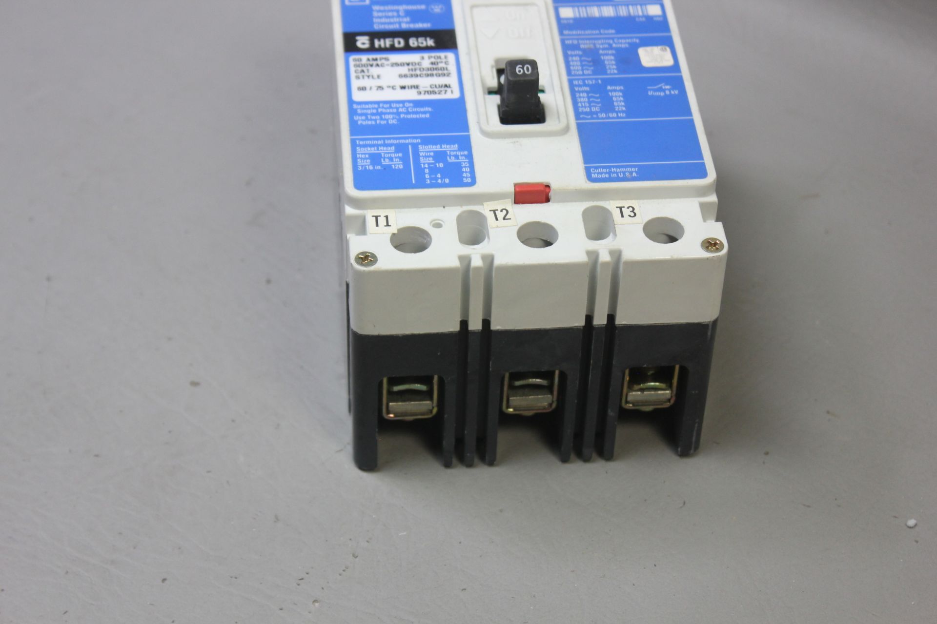 CUTLER HAMMER 60A INDUSTRIAL CIRCUIT BREAKER - Image 2 of 5