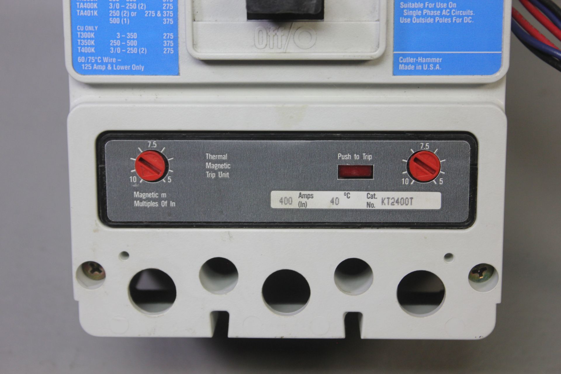 CUTLER HAMMER 400A INDUSTRIAL CIRCUIT BREAKER WITH TRIP UNIT - Image 6 of 7