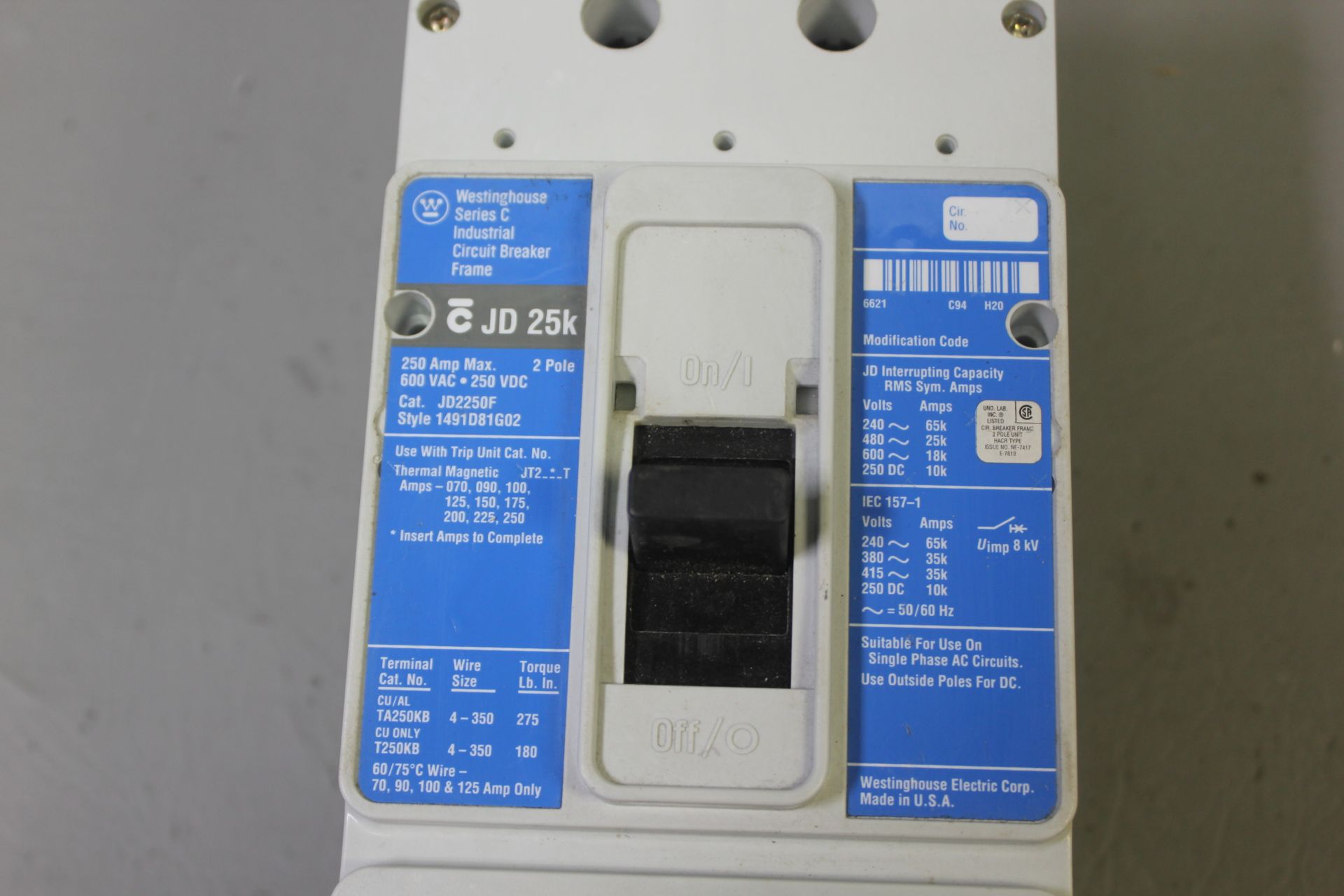 WESTINGHOUSE 250A INDUSTRIAL CIRCUIT BREAKER WITH TRIP UNIT - Image 6 of 6