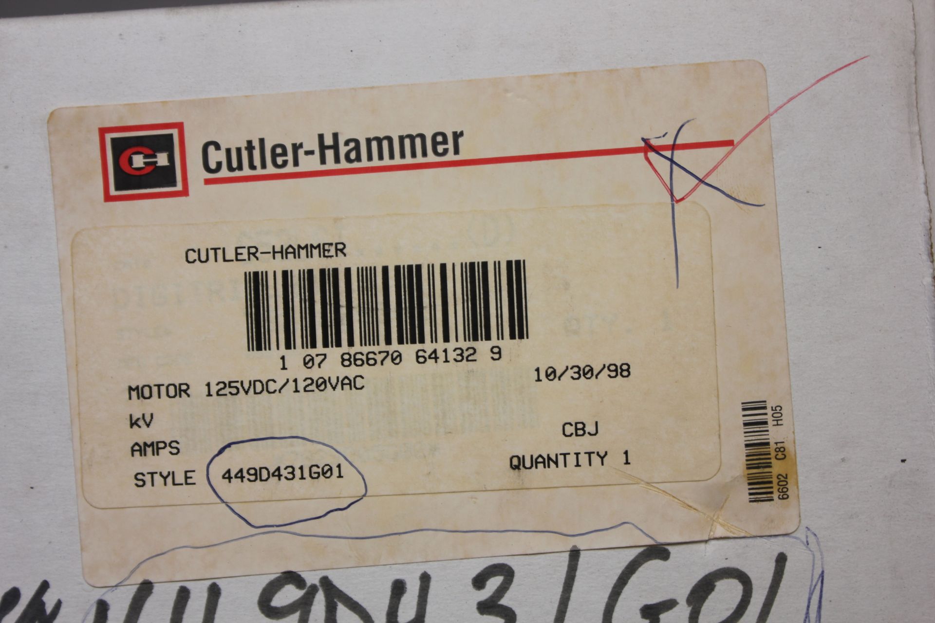 NEW CUTLER HAMMER SWITCHGEAR CHARGE MOTOR - Image 2 of 8