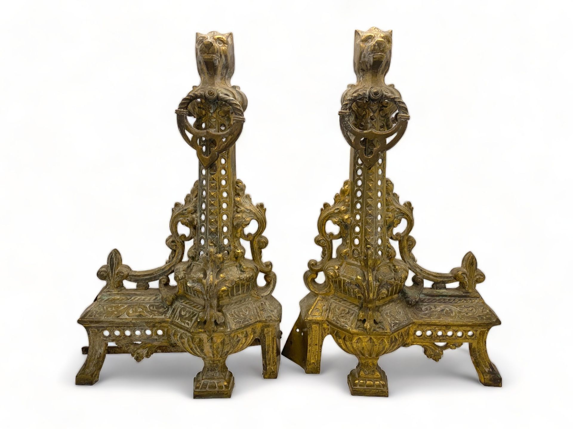 A pair of 19th century French gilt bronze chenets or firedogs