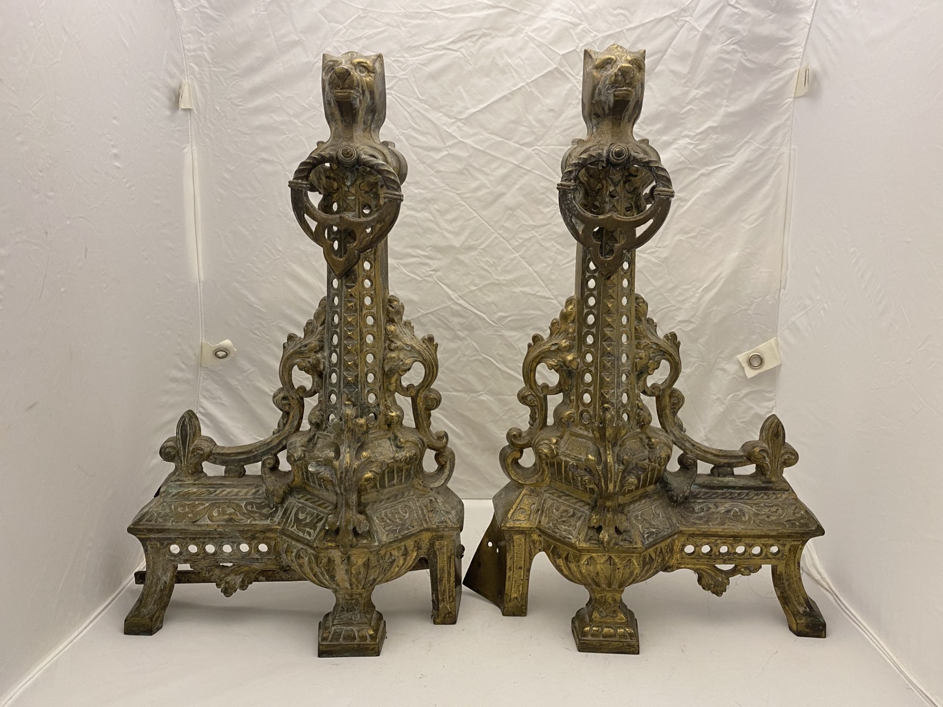 A pair of 19th century French gilt bronze chenets or firedogs - Image 2 of 2
