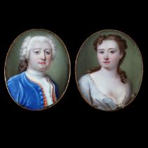 A pair of French School portrait miniature enamels, circa 1730