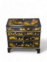 A Chinese Export black lacquer and japanned bureau, 18th century and later